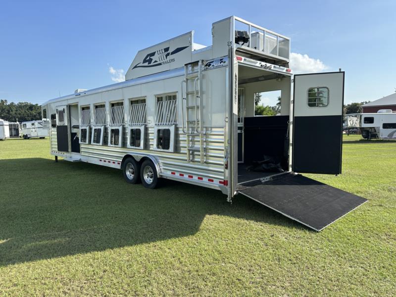 2024 4-Star 8' Outback Customs - Air Ride - White -  6 Horse Slant Load Gooseneck Horse Trailer With Living Quarters