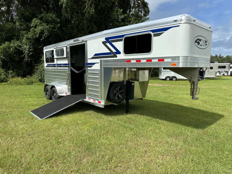 2027 4-Star - Side Ramp - White -  2 Horse Straight Load Gooseneck Horse Trailer