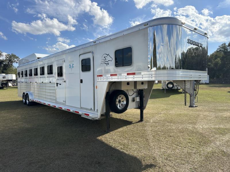 2017 Sooner Reverse Rear Load - White -  8 Horse Slant Load Gooseneck Horse Trailer SOLD!!! 