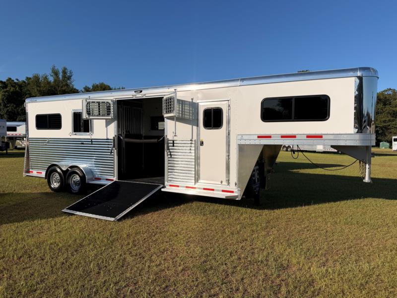 2027 Adam 2+1 - 24' - White -  3 Horse Straight Load Gooseneck Horse Trailer