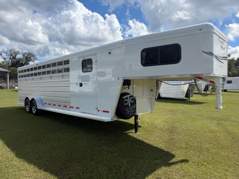 2024 Trails West Santa Fe - White -  6 Horse Slant Load Gooseneck 